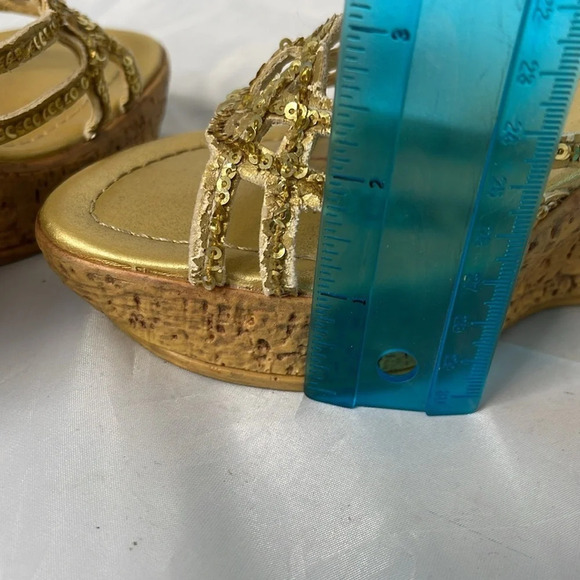 VINTAGE Y2K Platform Gold Sequin Baldwin 725 Original Wedge Open Toe Slides 6 - Picture 10 of 12